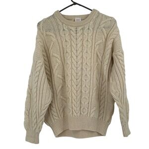 St Michael VTG Pure British Wool Cable‎ Knit Fisherman Sweater 36 Cream UK Made